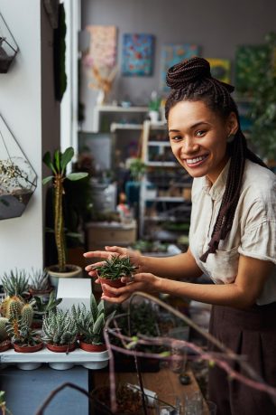 A woman planting.