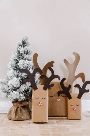 A small xmas three on the floor with gifts around it.